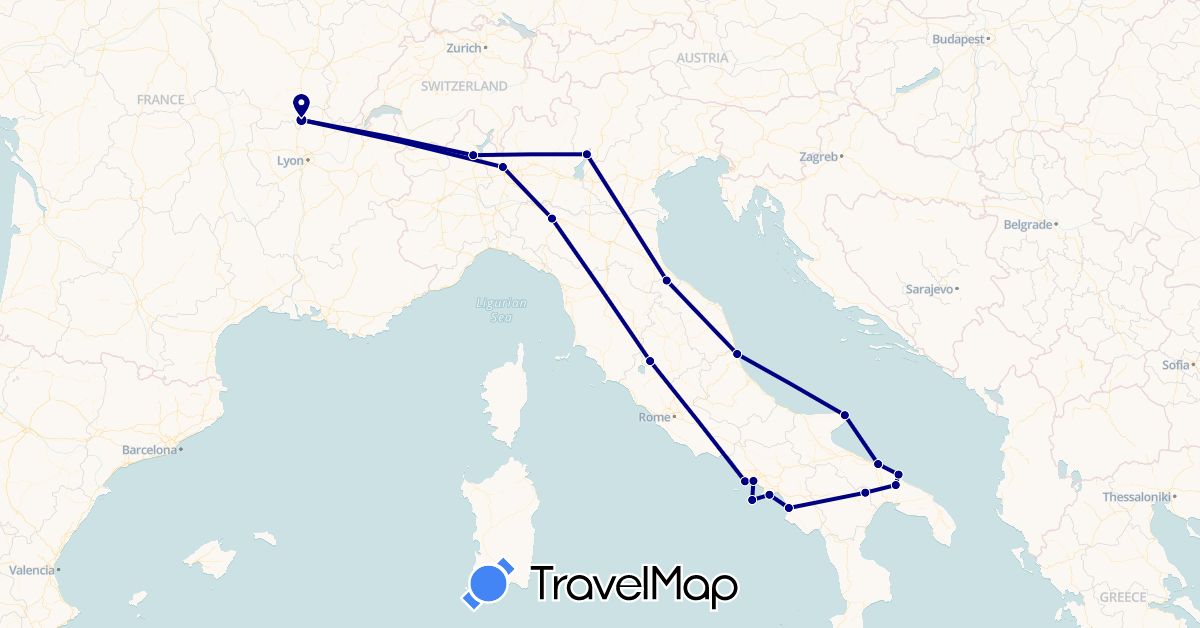 TravelMap itinerary: driving in France, Italy, San Marino (Europe)